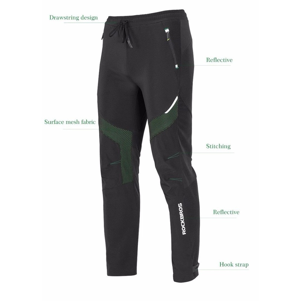 ROCKBROS Mens Sport Fleece Lined Cycling Pants Black Reflective